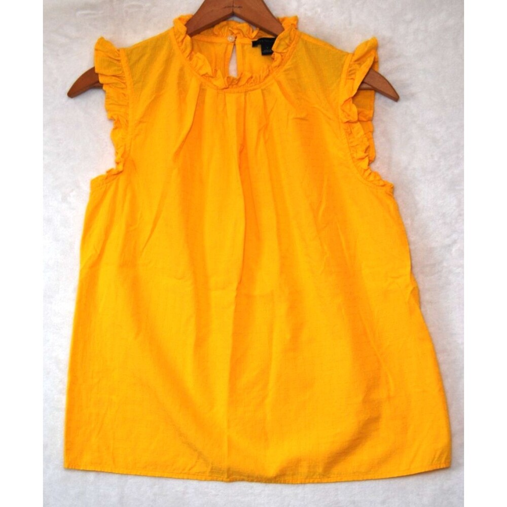 Ann Taylor Deep Yellow Small Ruffled Collar Sleeveless Top Preppy Keyhole Button